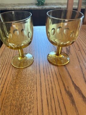 Set of 2 Amber Bubble Stem Goblets